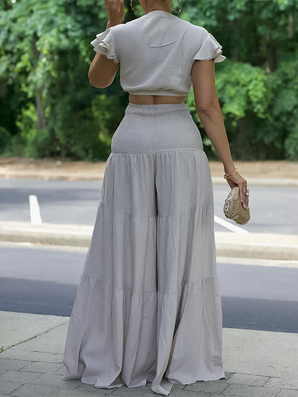 Solid Tied Top & Wide-Leg Pants Set Ins Street