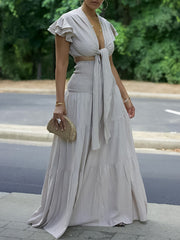 Solid Tied Top & Wide-Leg Pants Set Ins Street