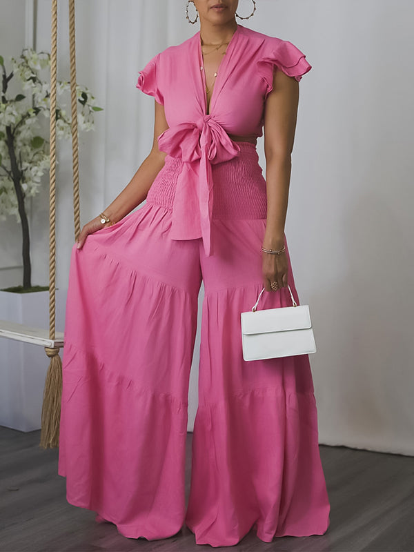 Solid Tied Top & Wide-Leg Pants Set Ins Street