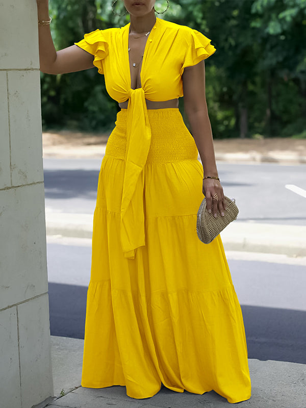 Solid Tied Top & Wide-Leg Pants Set Ins Street