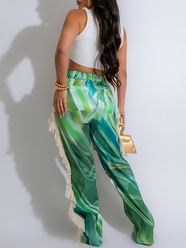 Fringe Combo Printed Pants Ins Street