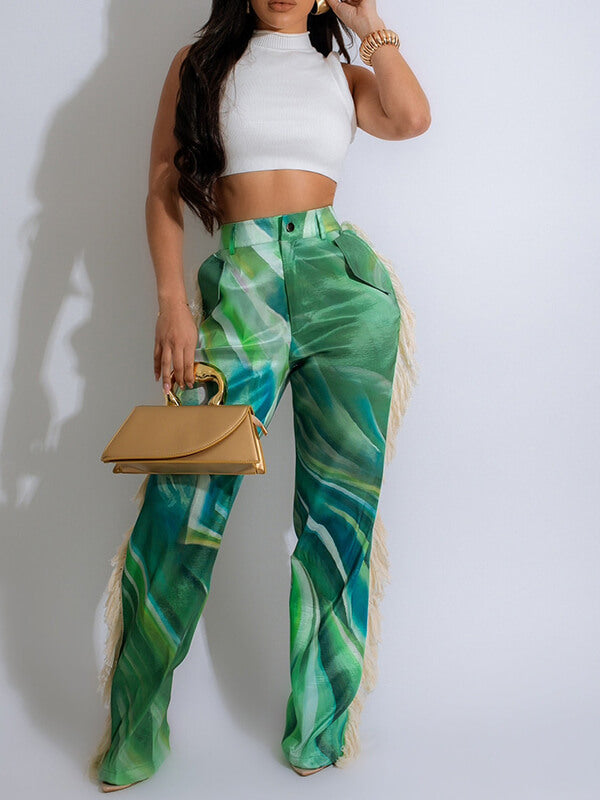 Fringe Combo Printed Pants Ins Street