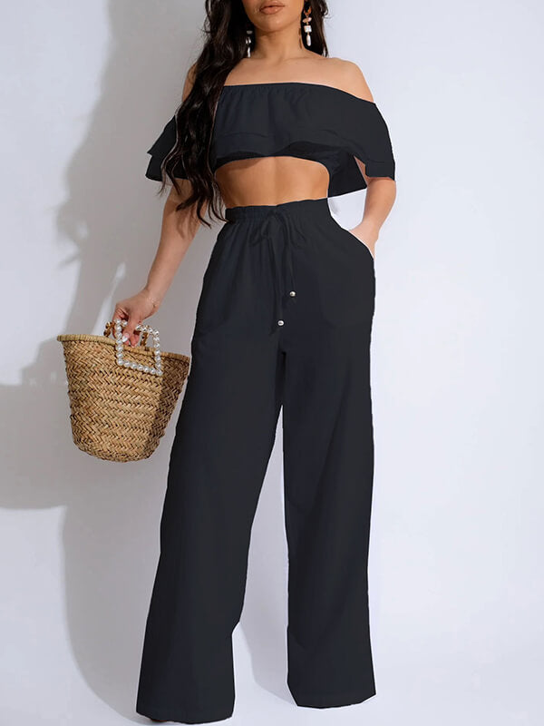Ruffle Crop Top & Pants Set Ins Street