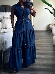 Sleeveless Denim Shirt Dress--Shipped on July 10th Ins Street