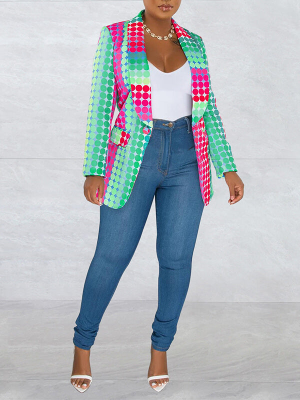 Printed One-Button Blazer Ins Street