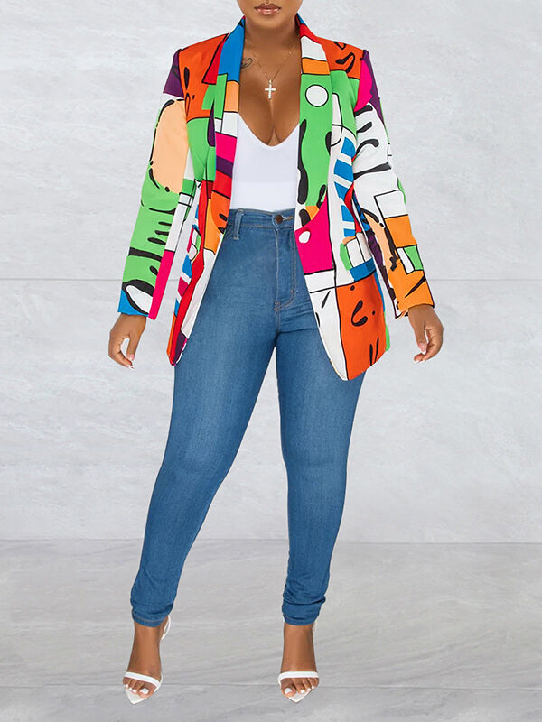 Printed One-Button Blazer Ins Street
