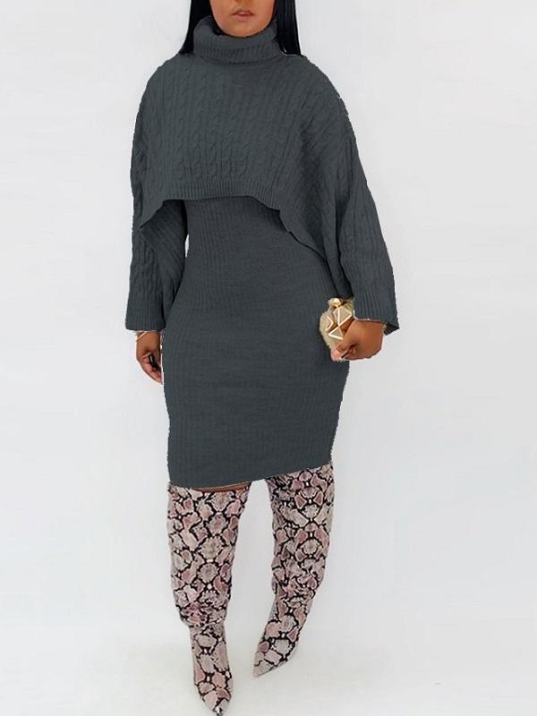 Knit Poncho & Sweater Dress Set--Clearance Ins Street