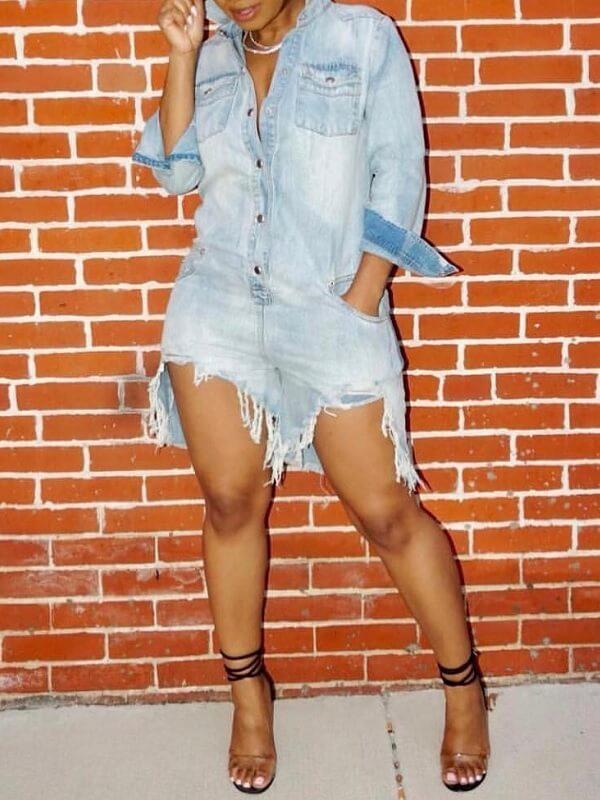 Destroyed Denim Romper Ins Street