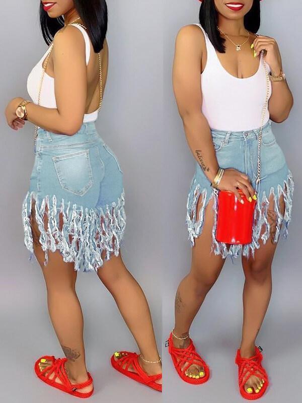 Fringe Denim Shorts--Clearance Ins Street