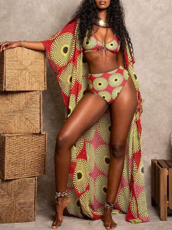 African Print Bikini With Cover Ins Street