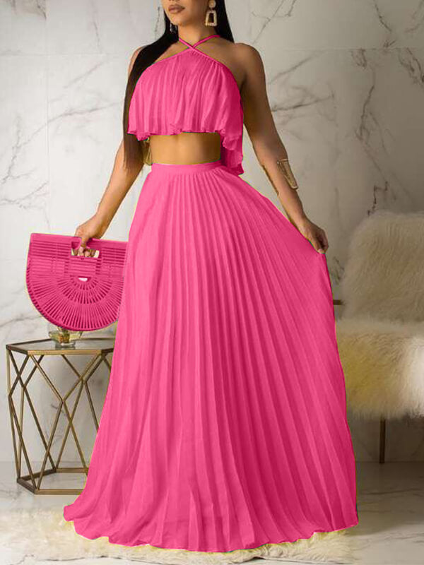 Pleated Crop Top & Skirt Set Ins Street