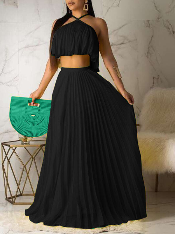 Pleated Crop Top & Skirt Set Ins Street