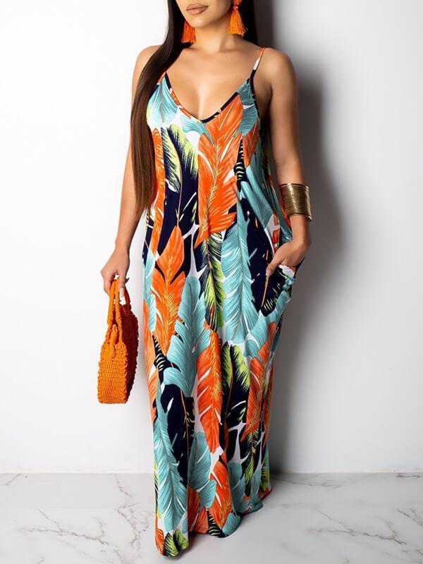 Leaf Print Cami Dress Ins Street