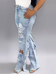 Distressed Side-Slit Jeans Ins Street