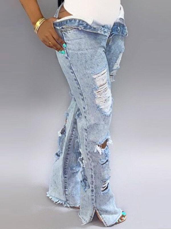 Distressed Side-Slit Jeans Ins Street