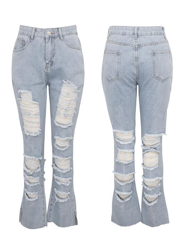 Distressed Side-Slit Jeans Ins Street