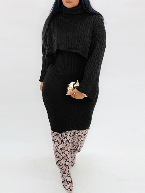 Knit Poncho & Sweater Dress Set--Clearance Ins Street