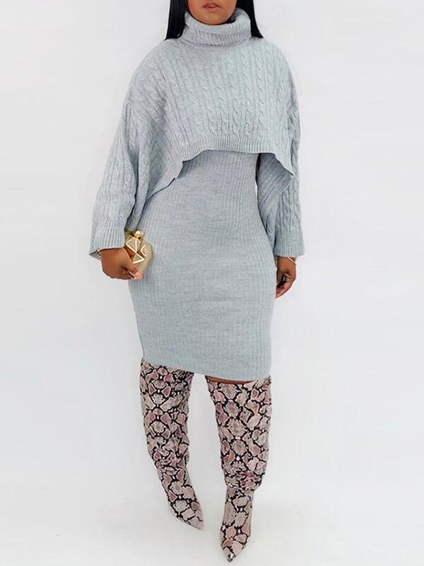 Knit Poncho & Sweater Dress Set--Clearance Ins Street