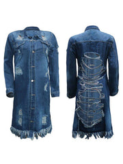 Distressed Fringe Denim Jacket Ins Street