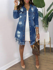 Distressed Fringe Denim Jacket Ins Street