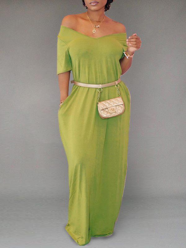 Solid V-Neck Maxi Dress Ins Street