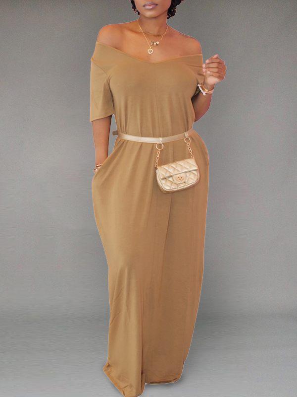 Solid V-Neck Maxi Dress--Clearance Ins Street