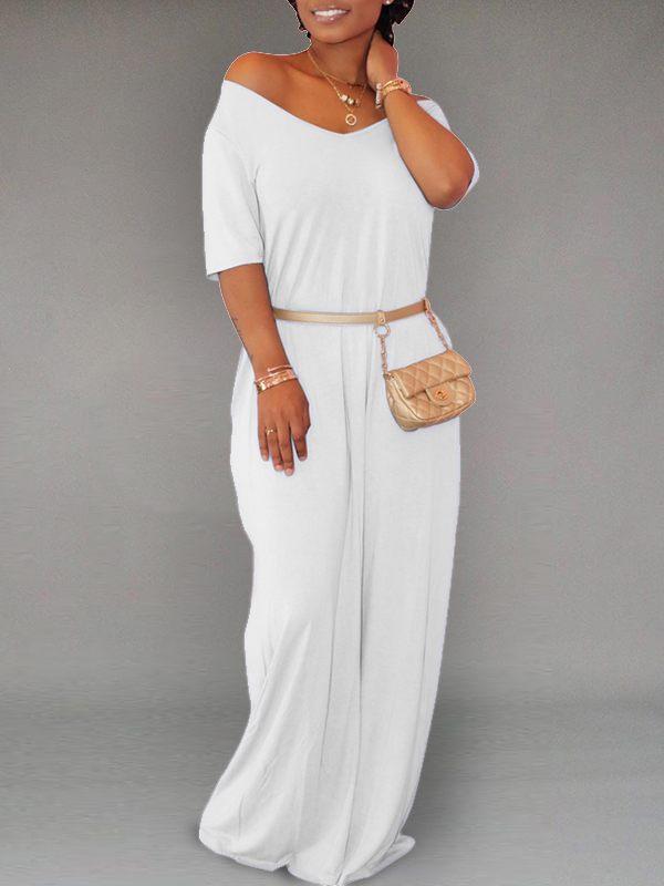 Solid V-Neck Maxi Dress--Clearance Ins Street