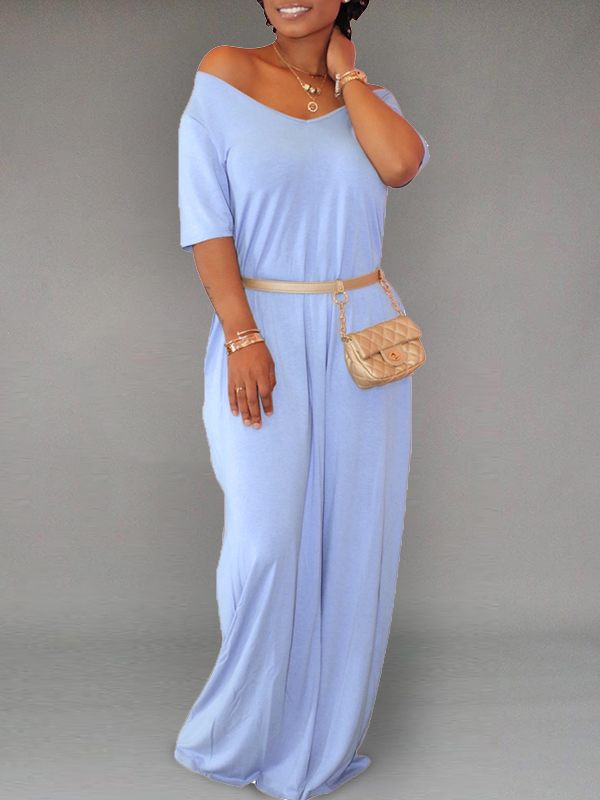 Solid V-Neck Maxi Dress Ins Street