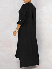 Solid Button-Down Shirt Dress Ins Street