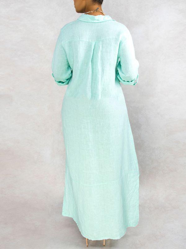 Solid Button-Down Shirt Dress Ins Street