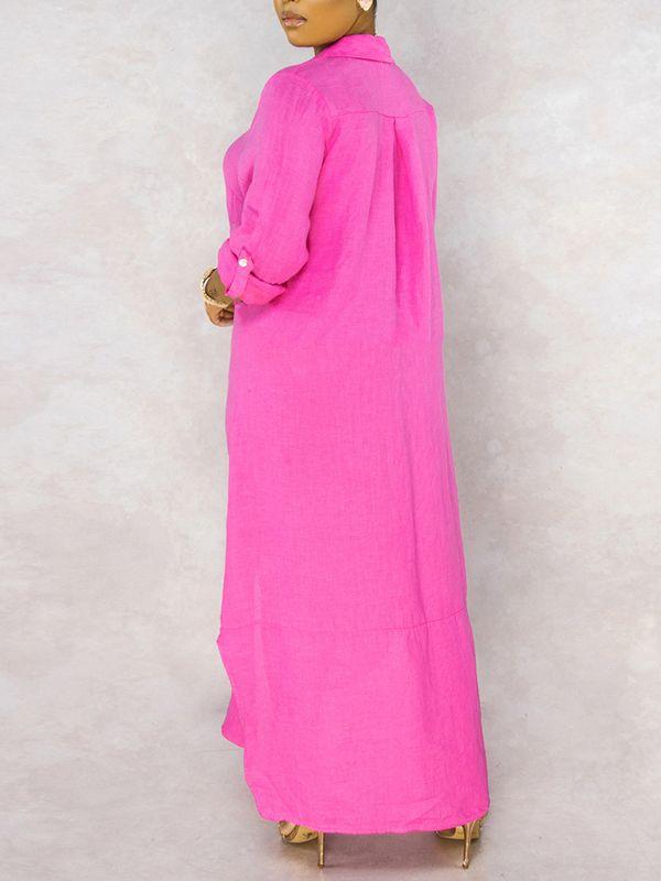 Solid Button-Down Shirt Dress Ins Street