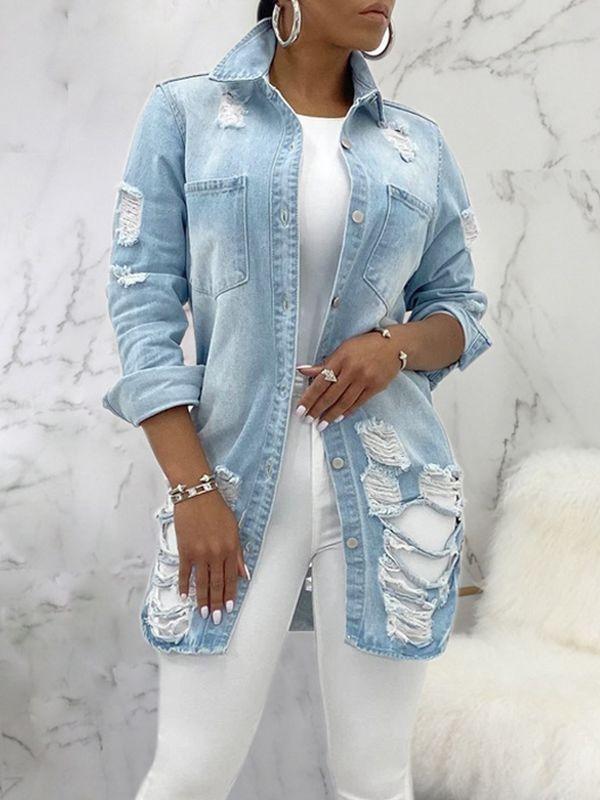 Distressed Denim Jacket Ins Street