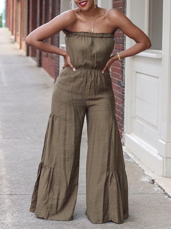 Bandeau Wide-Leg Jumpsuit Ins Street