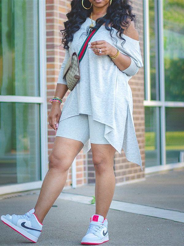 Asymmetric Top & Biker Shorts Set--Clearance Ins Street