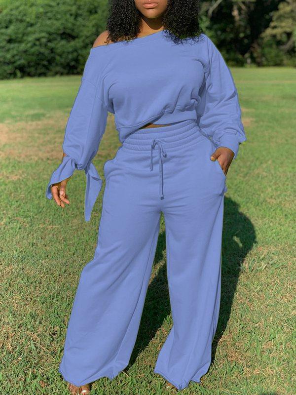 Solid Sweatshirt & Wide-Leg Pants Set Ins Street