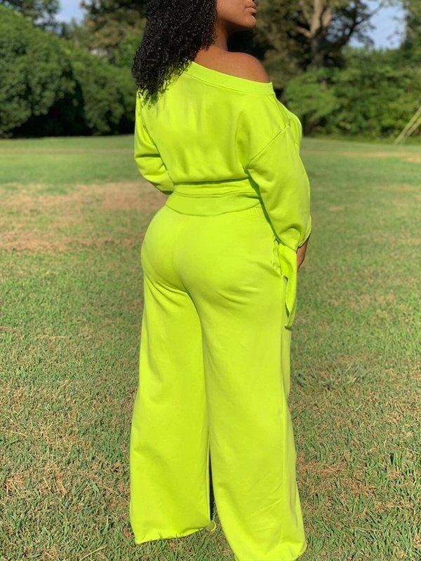 Solid Sweatshirt & Wide-Leg Pants Set Ins Street