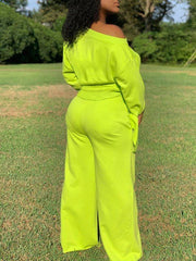 Solid Sweatshirt & Wide-Leg Pants Set Ins Street