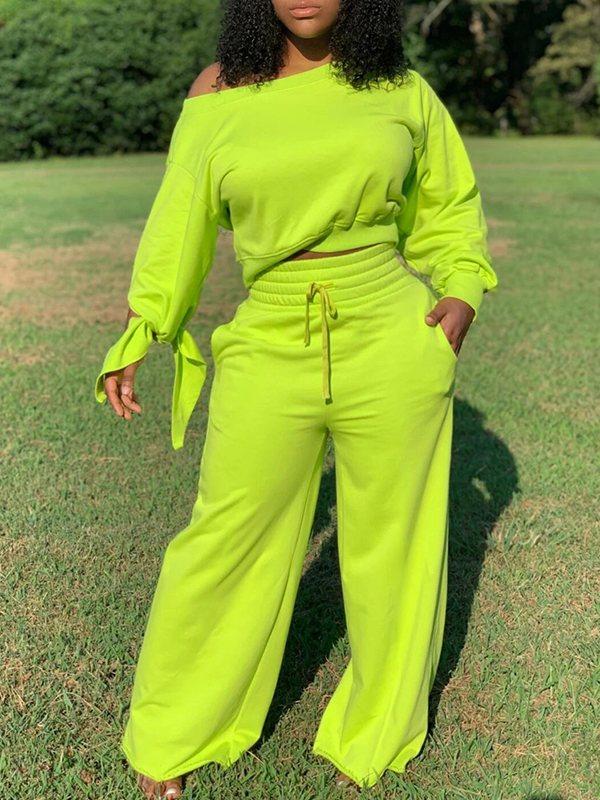 Solid Sweatshirt & Wide-Leg Pants Set Ins Street