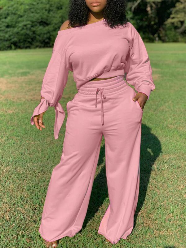 Solid Sweatshirt & Wide-Leg Pants Set Ins Street