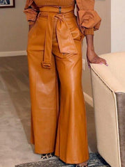 Faux-Leather Wide-Leg Belted Pants--Clearance Ins Street