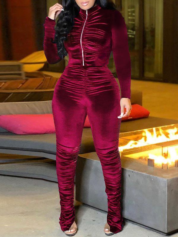 Velvet Ruched Jacket & Pants Set Ins Street
