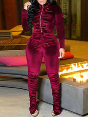 Velvet Ruched Jacket & Pants Set Ins Street