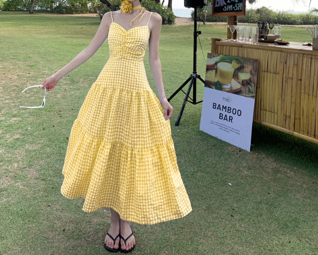 Bibi Eyelet Lace Gingham Midi Dress - Mustard - FINAL SALE InsStreet