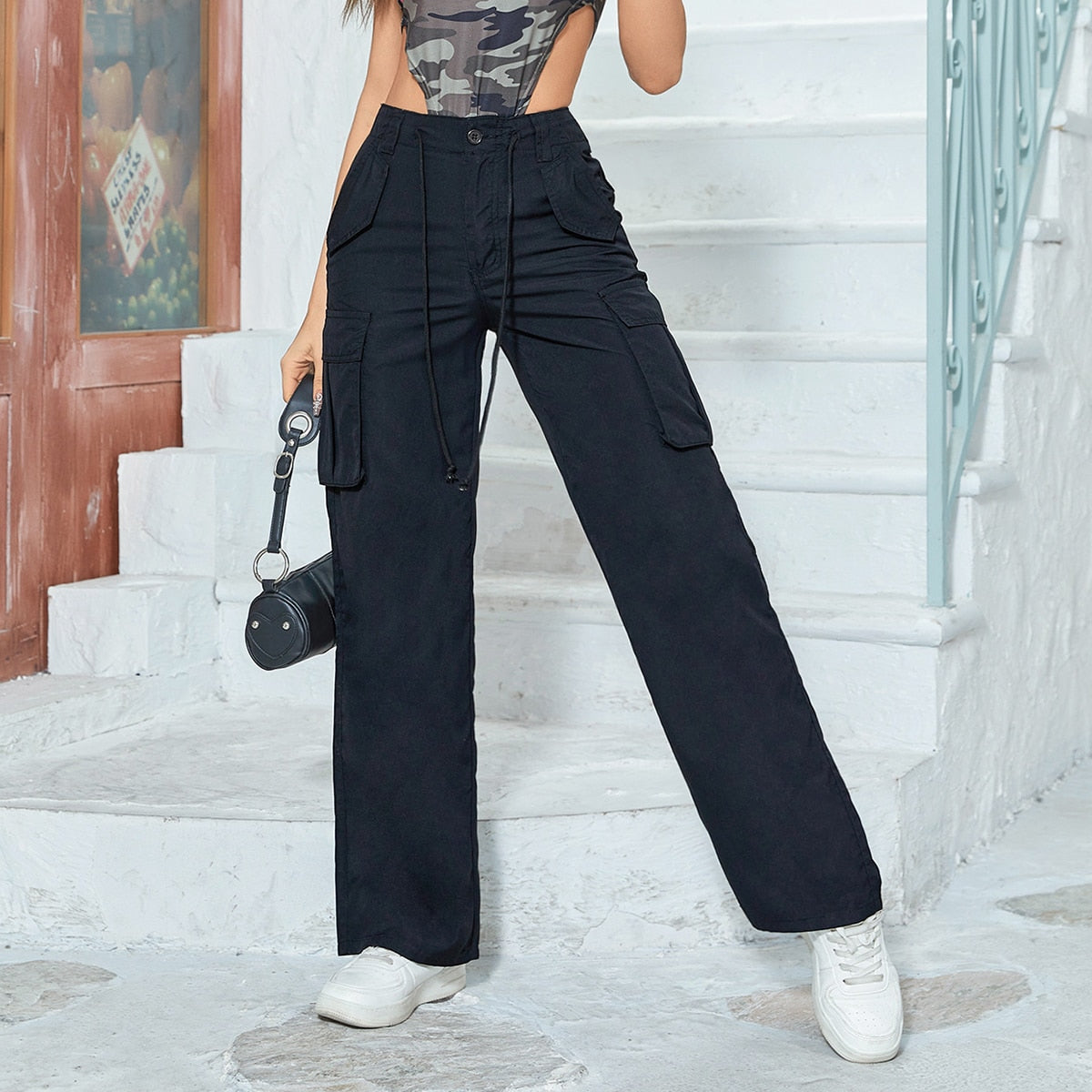 Multiple Pockets Straight Wide Leg Trousers InsStreet