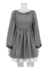 High Waist A-Line Babydoll Dress in Grey InsStreet