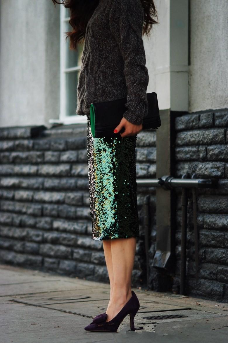 Sequin Zipper Package Hip Slim Pencil Skirt InsStreet