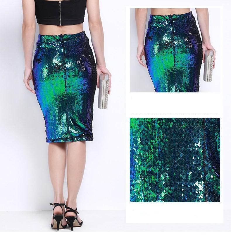 Sequin Zipper Package Hip Slim Pencil Skirt InsStreet