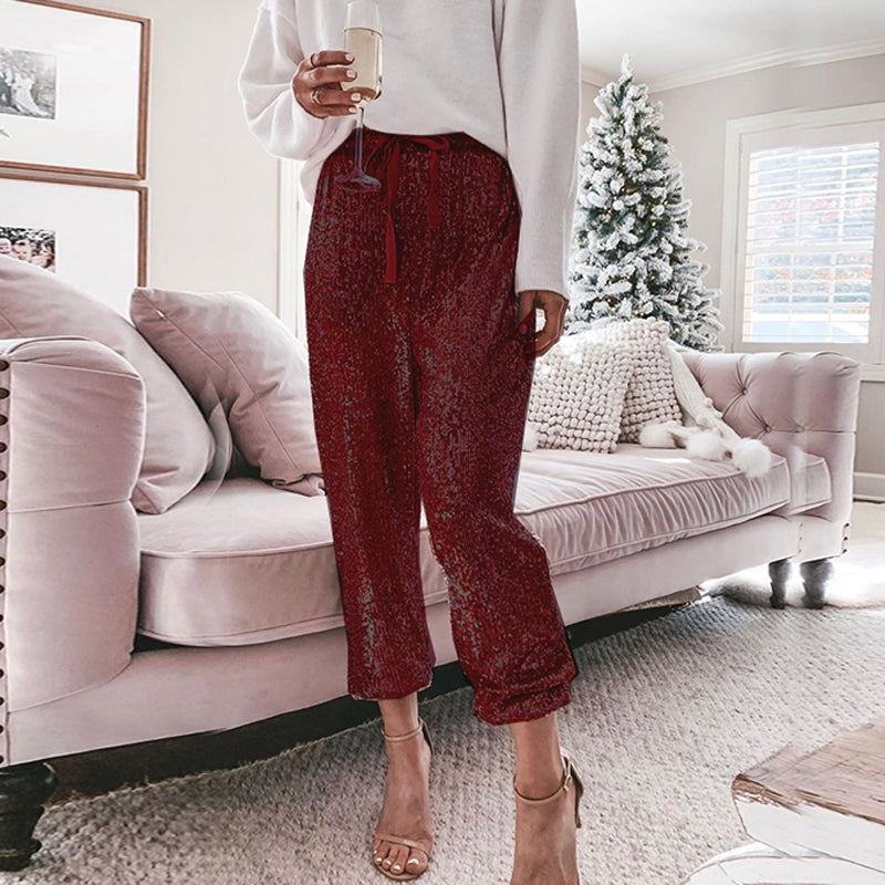 High Waist Sequin Long Pants InsStreet