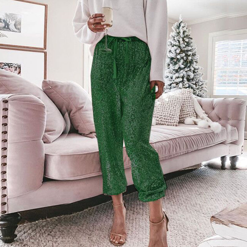 High Waist Sequin Long Pants InsStreet