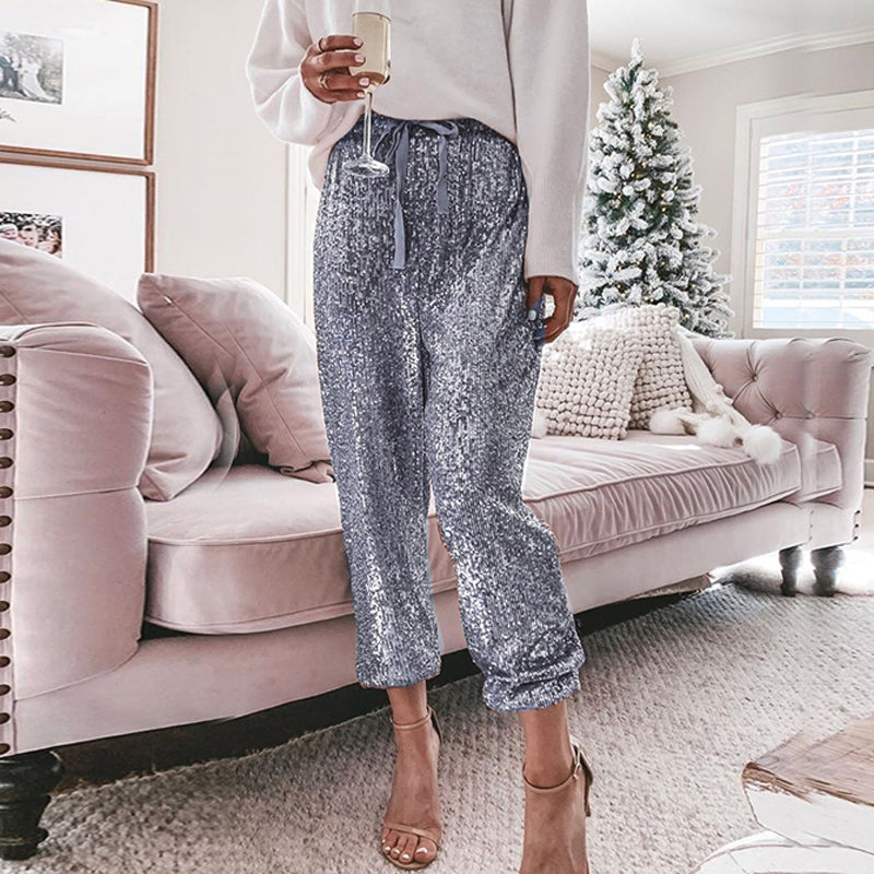 High Waist Sequin Long Pants InsStreet